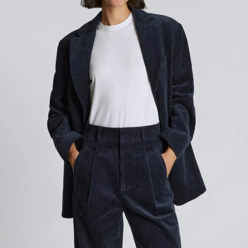 Everlane Corduroy 80s Blazer Deep Navy Blue Oversized Cotton Jacket Size 4